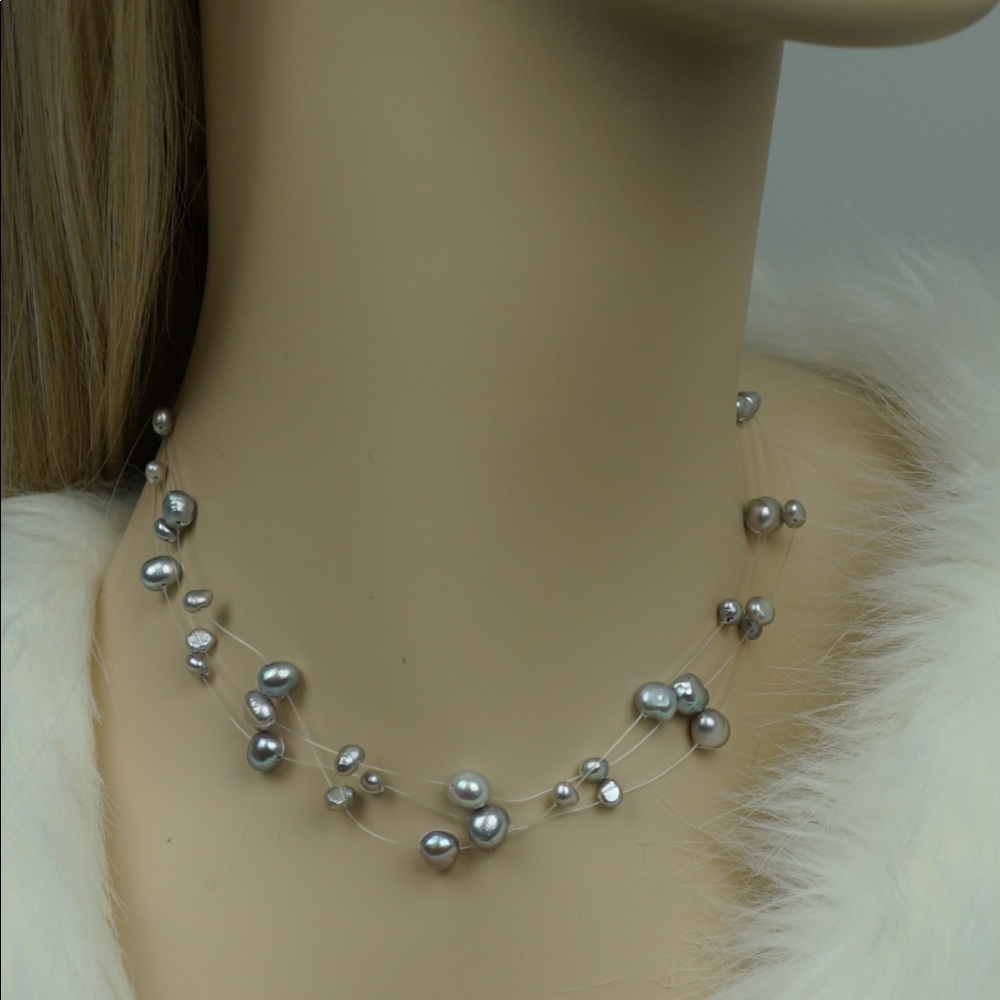 Triple Layer Cultured Baroque Pearl Necklace - Picture 9 of 14